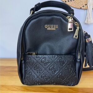 Guess Black Backpack with Quilted Design and Gold Accents Convertible Strap